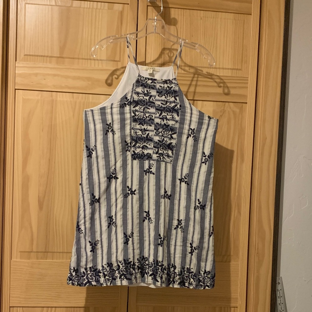Miami Blue and White Striped Floral Mini Dress